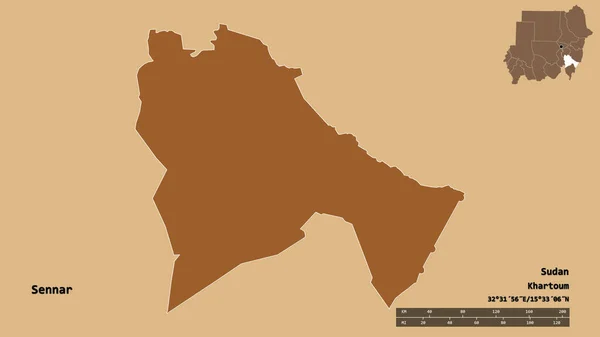 Shape Sennar Staat Sudan Mit Seiner Hauptstadt Isoliert Auf Festem — Stockfoto