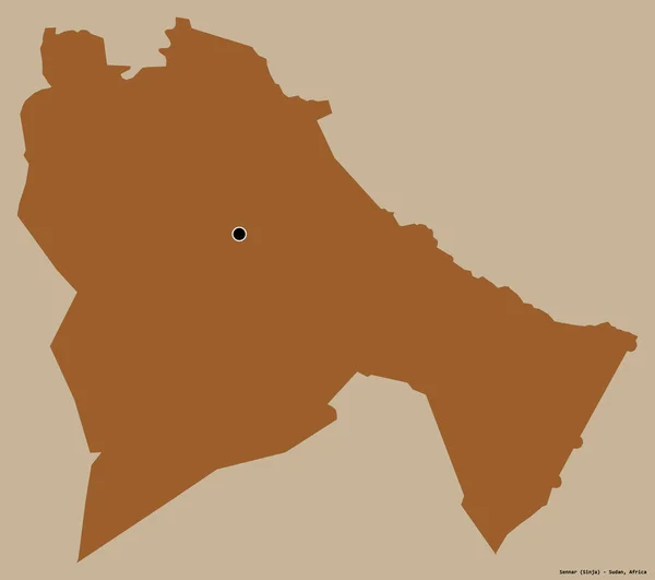 Forma Sennar Estado Sudán Con Capital Aislada Sobre Fondo Color —  Fotos de Stock
