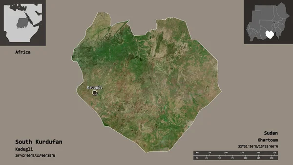 Gestalt Von Südkurdufan Dem Staat Sudan Und Seiner Hauptstadt Entfernungsskala — Stockfoto