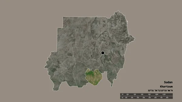 Desaturated Shape Sudan Its Capital Main Regional Division Separated South — Stock Photo, Image