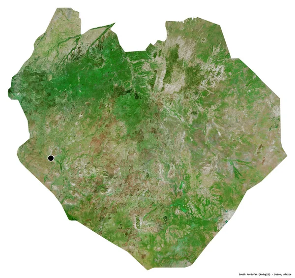 Form Södra Kurdufan Delstaten Sudan Med Dess Huvudstad Isolerad Vit — Stockfoto