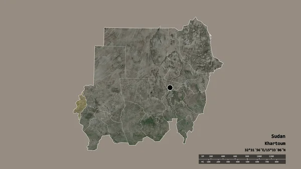 Forma Dessaturada Sudão Com Sua Capital Principal Divisão Regional Área — Fotografia de Stock