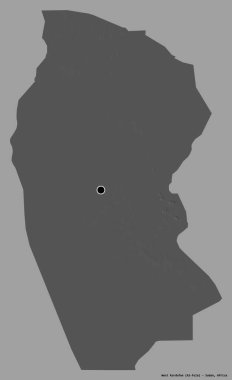 Batı Kurdufan 'ın şekli, Sudan eyaleti, başkenti katı renk arka planında izole edilmiş. Çift seviyeli yükseklik haritası. 3B görüntüleme