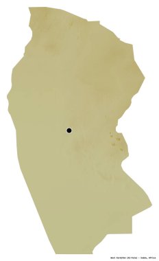 Batı Kurdufan, Sudan eyaleti, başkenti beyaz arka planda izole edilmiştir. Topografik yardım haritası. 3B görüntüleme