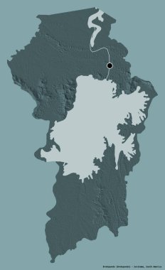 Suriname 'nin Brokopondo ilçesi, başkenti katı renk arkaplanı ile izole edilmiştir. Renkli yükseklik haritası. 3B görüntüleme