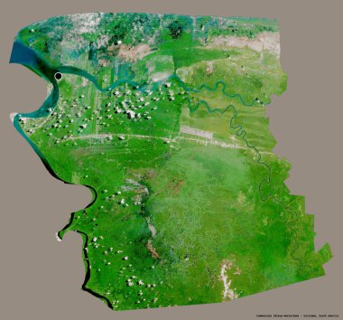 Surinam 'ın Commewijne ilçesi, başkenti katı renk arkaplanı ile izole edilmiştir. Uydu görüntüleri. 3B görüntüleme