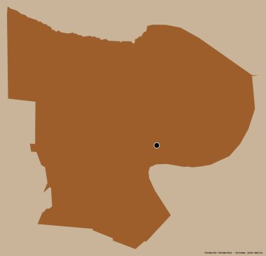 Suriname ilçesi Paramaribo 'nun şekli, başkenti katı renk arkaplanı ile izole edilmiş. Desenli dokuların bileşimi. 3B görüntüleme
