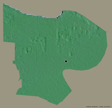 Suriname ilçesi Paramaribo 'nun şekli, başkenti katı renk arkaplanı ile izole edilmiş. Topografik yardım haritası. 3B görüntüleme