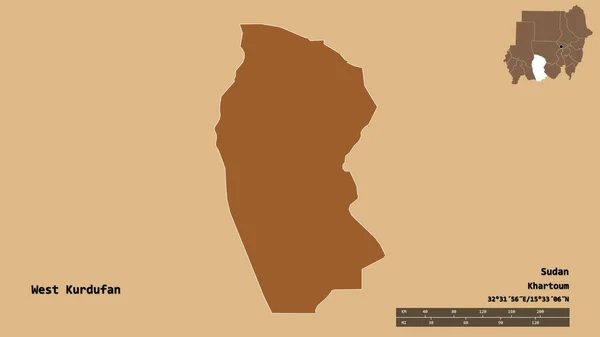 Forma Kurdufan Occidental Estado Sudán Con Capital Aislada Sobre Fondo — Foto de Stock