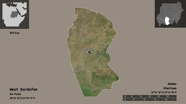 Forma Curdufan Ocidental Estado Sudão Sua Capital Escala Distância Previews — Fotografia de Stock