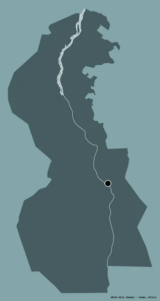苏丹的白尼罗河形状 其首都被隔离在纯色的背景下 彩色高程图 3D渲染 — 图库照片