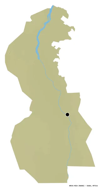 スーダンの白いナイル州の形で その首都は白い背景に隔離されています 地形図 3Dレンダリング — ストック写真