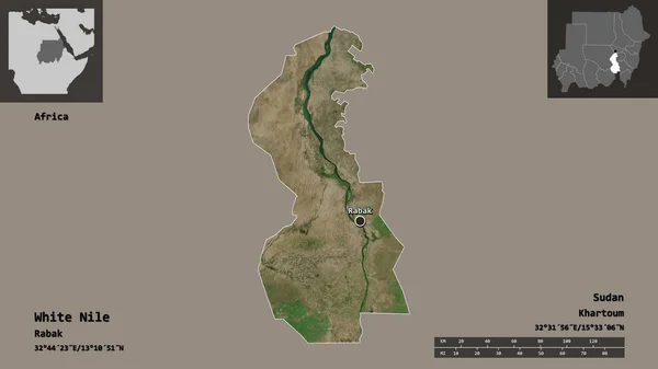 Shape White Nile State Sudan Its Capital Distance Scale Previews — Stock Photo, Image