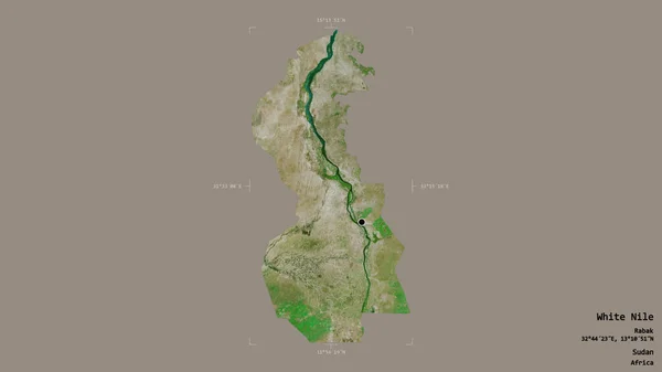 スーダンの州であるホワイトナイルの地域は 洗練された境界線の箱の中にしっかりとした背景に隔離されています ラベル 衛星画像 3Dレンダリング — ストック写真