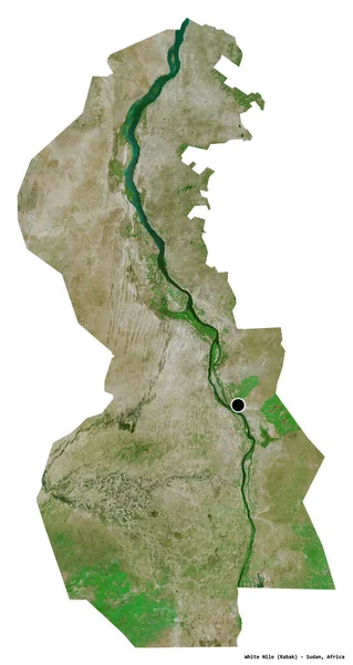 Форма Белого Нила Штат Судан Столицей Изолированной Белом Фоне Спутниковые — стоковое фото