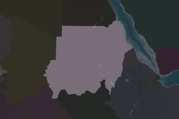 苏丹的形状因邻近地区的解体而分离 彩色高程图 3D渲染 — 图库照片