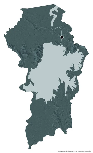 スリナム地方のブロコポンドの形で その首都は白い背景に孤立しています 色の標高マップ 3Dレンダリング — ストック写真
