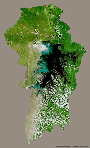 Форма Брокопондо Район Суринама Столицей Изолированы Твердом Цветном Фоне Спутниковые — стоковое фото