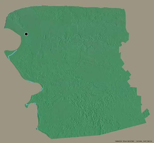 苏里南Commewijne区的形状 其首都以纯色背景隔离 地形浮雕图 3D渲染 — 图库照片