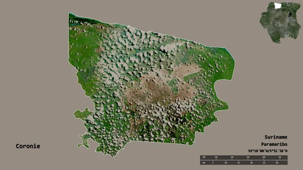 スリナム地方のコロニーの形で その首都はしっかりとした背景に孤立しています 距離スケール リージョンプレビュー およびラベル 衛星画像 3Dレンダリング — ストック写真