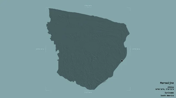 Area Marowijne District Suriname Isolated Solid Background Georeferenced Bounding Box — Stock Photo, Image
