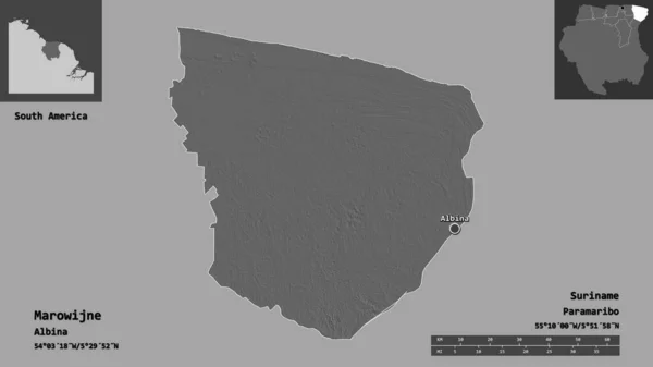 Gestalt Von Marowijne Bezirk Von Suriname Und Seiner Hauptstadt Entfernungsskala — Stockfoto