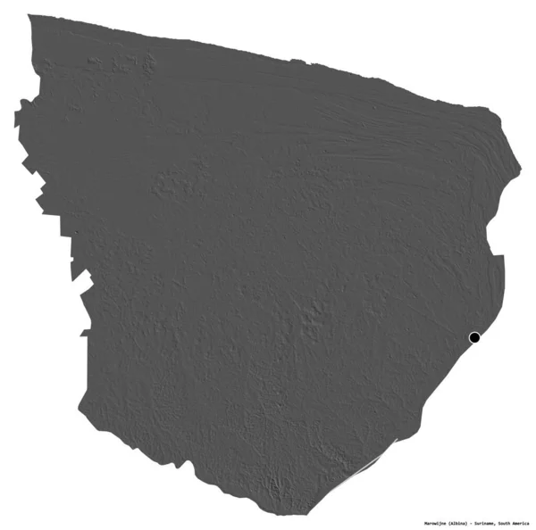 Σχήμα Του Marowijne Περιφέρεια Του Σουρινάμ Την Πρωτεύουσά Του Απομονωμένη — Φωτογραφία Αρχείου