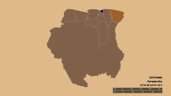 Обесцвеченная Форма Суринама Столицей Главным Региональным Делением Отделенным Районом Маровейне — стоковое фото