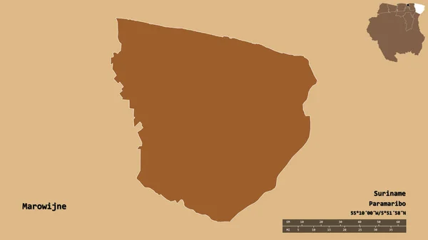 Form Marowijne Distriktet Surinam Med Dess Huvudstad Isolerad Solid Bakgrund — Stockfoto