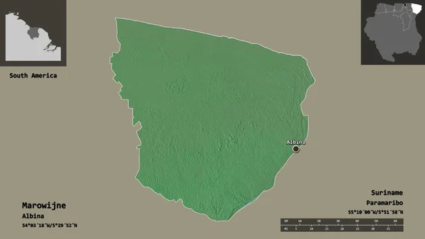 Forme Marowijne District Suriname Capitale Échelle Distance Aperçus Étiquettes Carte — Photo