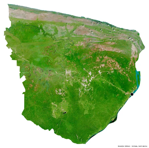 Shape Marowijne District Suriname Its Capital Isolated White Background Satellite — Stock Photo, Image