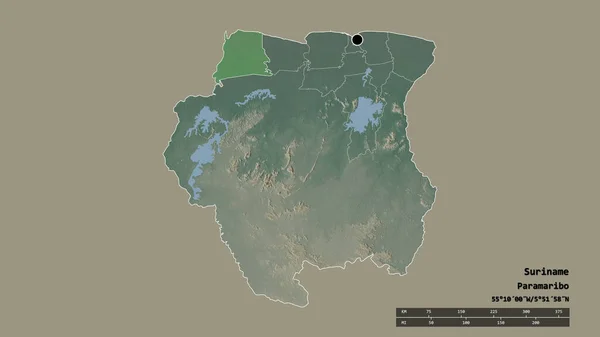 Forme Désaturée Suriname Avec Capitale Principale Division Régionale Zone Séparée — Photo