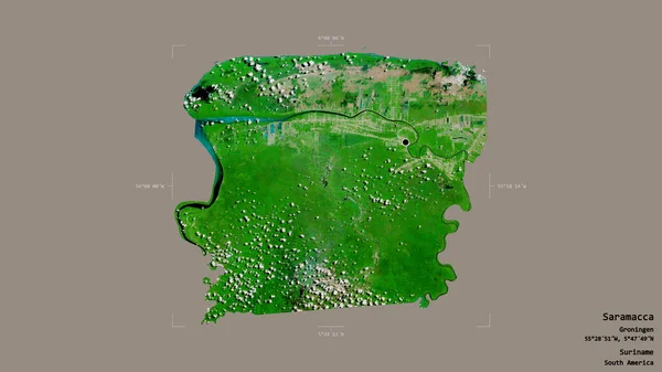 苏里南Saramacca地区 在一个地理参照框的坚实背景上被隔离 卫星图像 3D渲染 — 图库照片