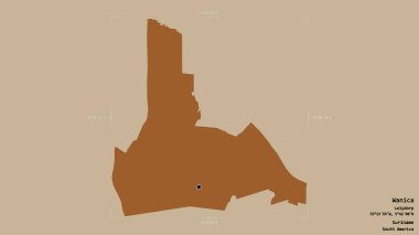 Wanica bölgesi, Suriname bölgesi, jeoreferated sınır kutusunda sağlam bir arka planda izole edilmiş. Etiketler. Desenli dokuların bileşimi. 3B görüntüleme