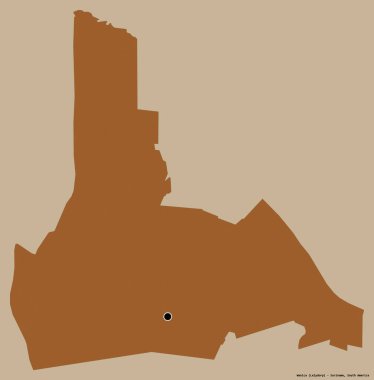 Suriname ilçesi Wanica 'nın şekli, başkenti katı renk arkaplanı ile izole edilmiştir. Desenli dokuların bileşimi. 3B görüntüleme