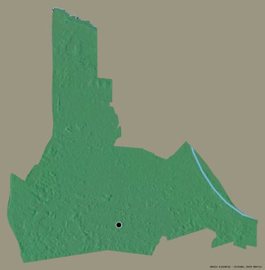 Suriname ilçesi Wanica 'nın şekli, başkenti katı renk arkaplanı ile izole edilmiştir. Topografik yardım haritası. 3B görüntüleme