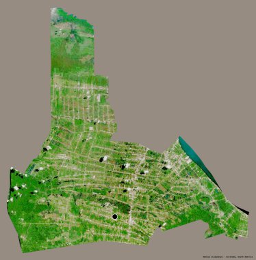 Suriname ilçesi Wanica 'nın şekli, başkenti katı renk arkaplanı ile izole edilmiştir. Uydu görüntüleri. 3B görüntüleme