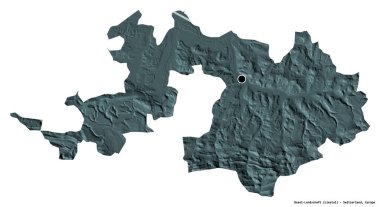 Basel-Landschaft, İsviçre kantonu, başkenti beyaz arka planda izole edilmiş. Renkli yükseklik haritası. 3B görüntüleme