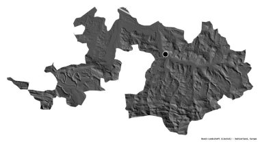 Basel-Landschaft, İsviçre kantonu, başkenti beyaz arka planda izole edilmiş. Çift seviyeli yükseklik haritası. 3B görüntüleme