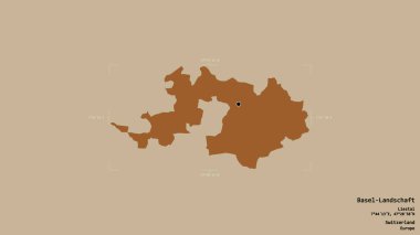 Basel-Landschaft bölgesi, İsviçre kantonu, katı bir arka planda izole edilmiş bir sınır kutusu. Etiketler. Desenli dokuların bileşimi. 3B görüntüleme