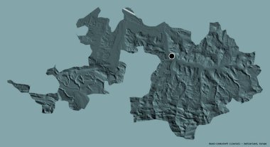 Basel-Landschaft 'ın şekli, İsviçre kantonu, başkenti katı bir renk arkaplanı ile izole edilmiş. Renkli yükseklik haritası. 3B görüntüleme