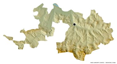 Basel-Landschaft, İsviçre kantonu, başkenti beyaz arka planda izole edilmiş. Topografik yardım haritası. 3B görüntüleme