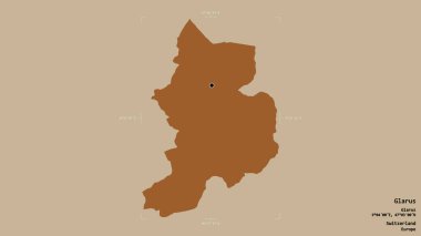 Glarus bölgesi, İsviçre kantonu, katı bir arka planda izole edilmiş bir sınır kutusu. Etiketler. Desenli dokuların bileşimi. 3B görüntüleme