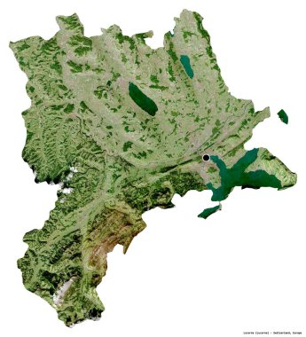 Lucerne 'in şekli, İsviçre kantonu, başkenti beyaz arka planda izole edilmiş. Uydu görüntüleri. 3B görüntüleme