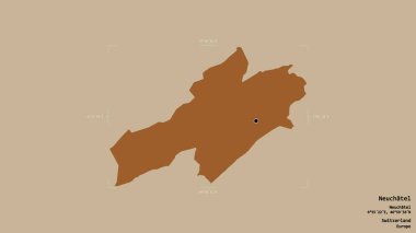 Neuchatel bölgesi, İsviçre kantonu, katı bir arka planda izole edilmiş bir sınır kutusu. Etiketler. Desenli dokuların bileşimi. 3B görüntüleme