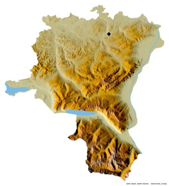 İsviçre kantonu Sankt Gallen 'in beyaz arka planda izole edilmiş başkenti. Topografik yardım haritası. 3B görüntüleme