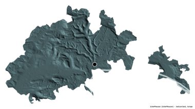 Schaffhausen, İsviçre kantonu, başkenti beyaz arka planda izole edilmiş. Renkli yükseklik haritası. 3B görüntüleme