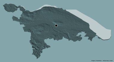 Thurgau 'nun şekli, İsviçre kantonu, başkenti katı renk arkaplanı ile izole edilmiş. Renkli yükseklik haritası. 3B görüntüleme