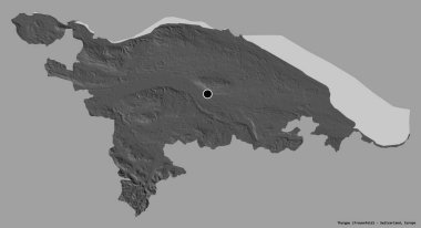 Thurgau 'nun şekli, İsviçre kantonu, başkenti katı renk arkaplanı ile izole edilmiş. Çift seviyeli yükseklik haritası. 3B görüntüleme