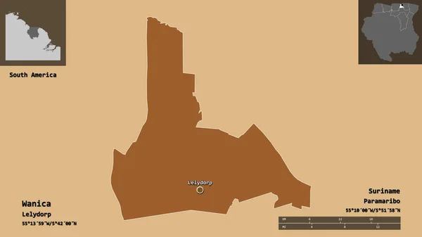 Form Wanica Distriktet Surinam Och Dess Huvudstad Avståndsskala Förhandsvisningar Och — Stockfoto
